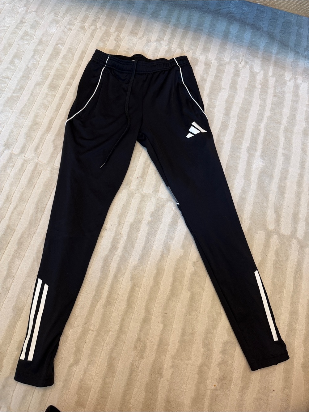adidas Black Joggers with White Stripe Accents